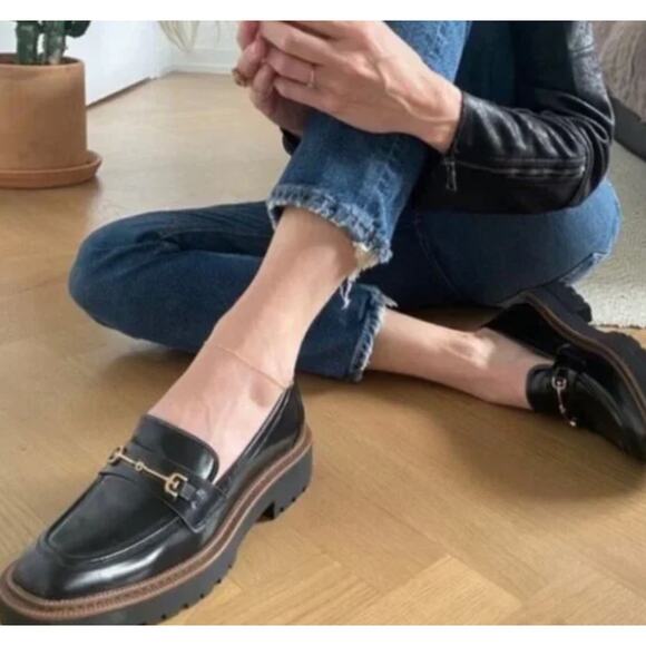 Sam Edelman Glossy Black Loafers with Gold Accent - Picture 2 of 13